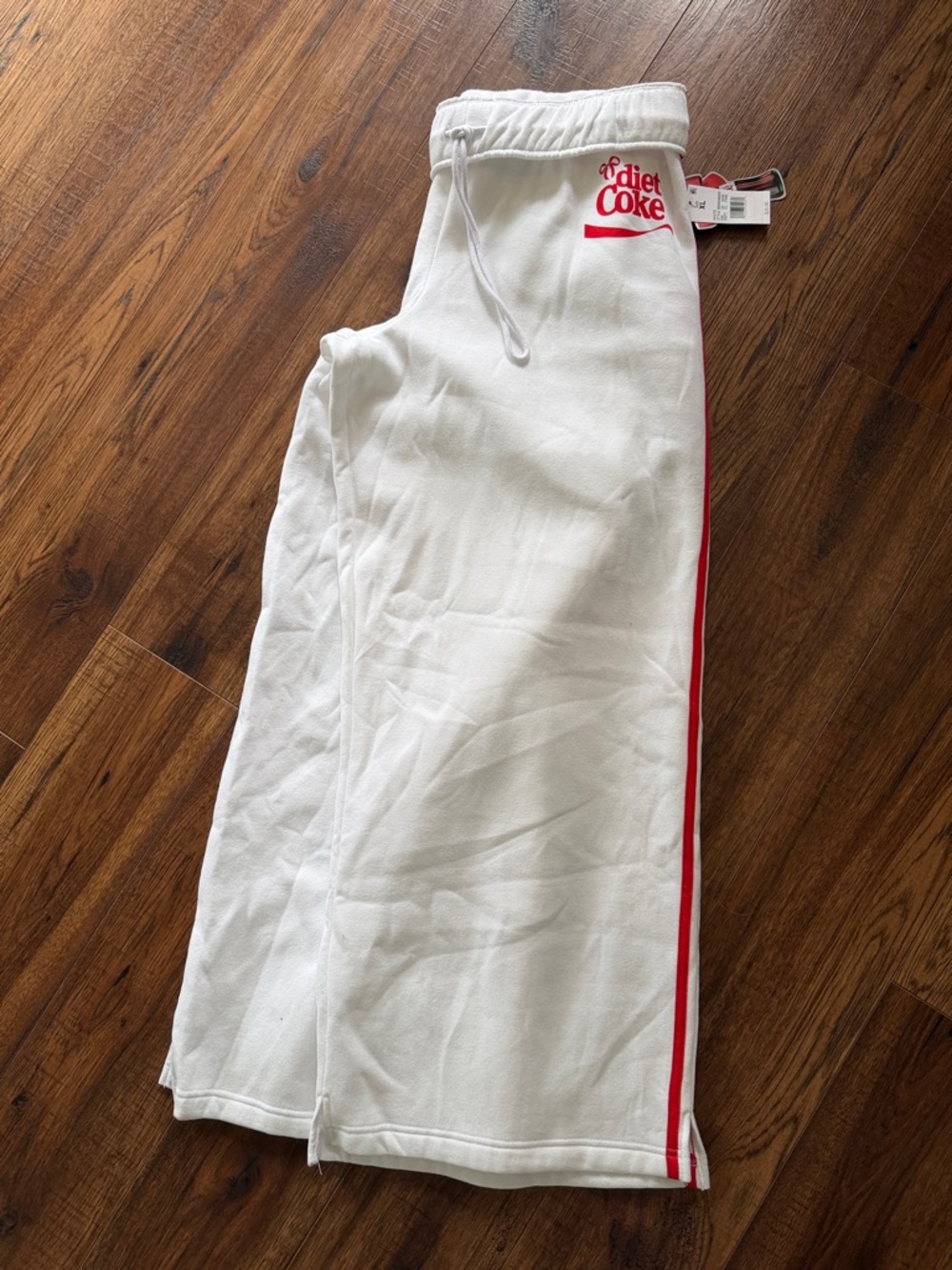 Viral Target Diet Coke White sweatpants pajama bottoms with Red Side Stripes - Picture 5 of 5
